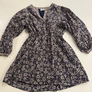 NAF NAF  Paris Navy Blue Floral Print Long Sleeve Mini Dress Size 38‎